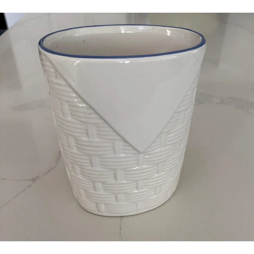 Vintage Pfaltzgraff White Basketweave Oval Utensil Holder Cottage Core